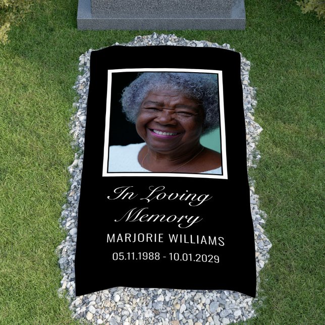 Lona Blanco negro en la cubierta de la tumba de la foto (Black White In Loving Memory Photo Grave Cover Banner
)
