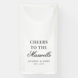 Lona Blanco Negro Moderno Cheers Script Boda Elegante