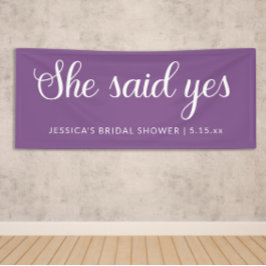 Lona Blanco Púrpura Dijo Sí Cartel De Ducha Bridal