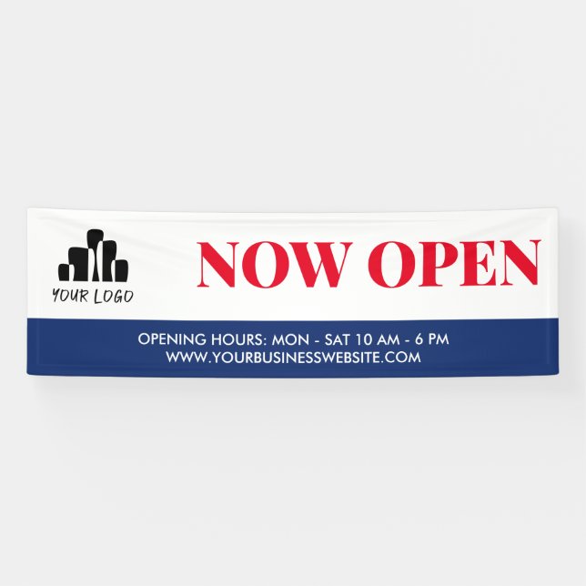 Lona Blanco Rojo Sencillo Blanco Tu Logo Ahora Abre (Horizontal)