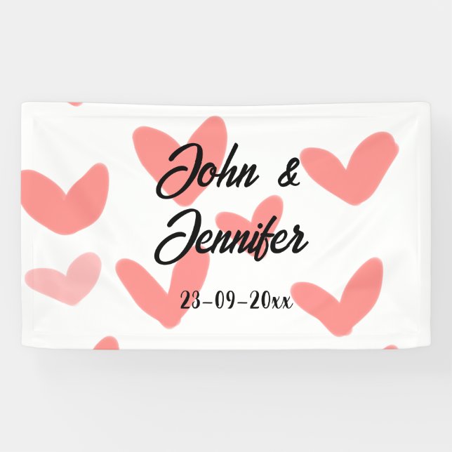 Lona blanco simple estilo de texto mínimo boda corazón  (Horizontal)