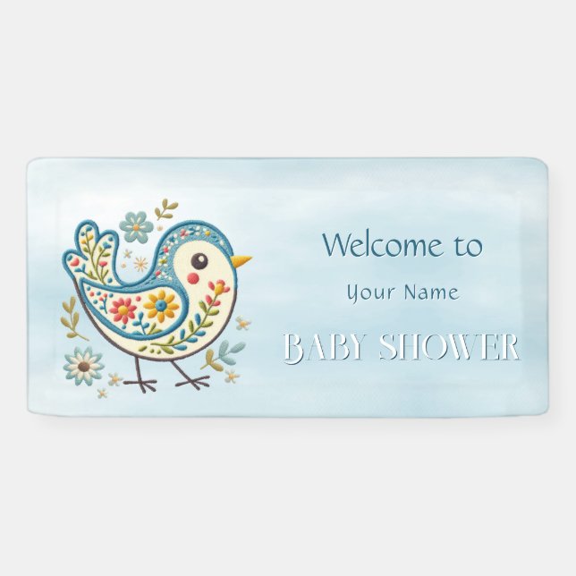 Lona Blue Bird Floral Baby Shower (Horizontal)