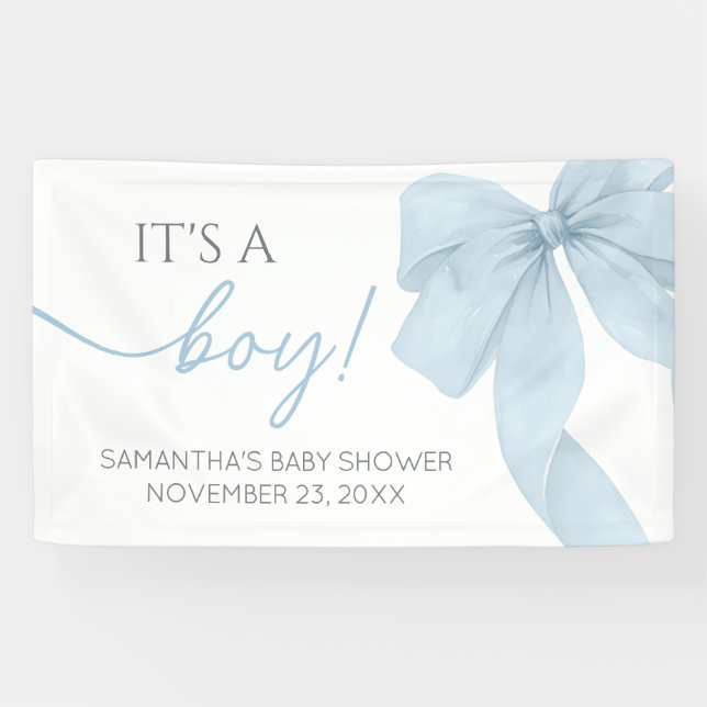 Lona Blue Bow Es Un Chico Baby Shower (Horizontal)