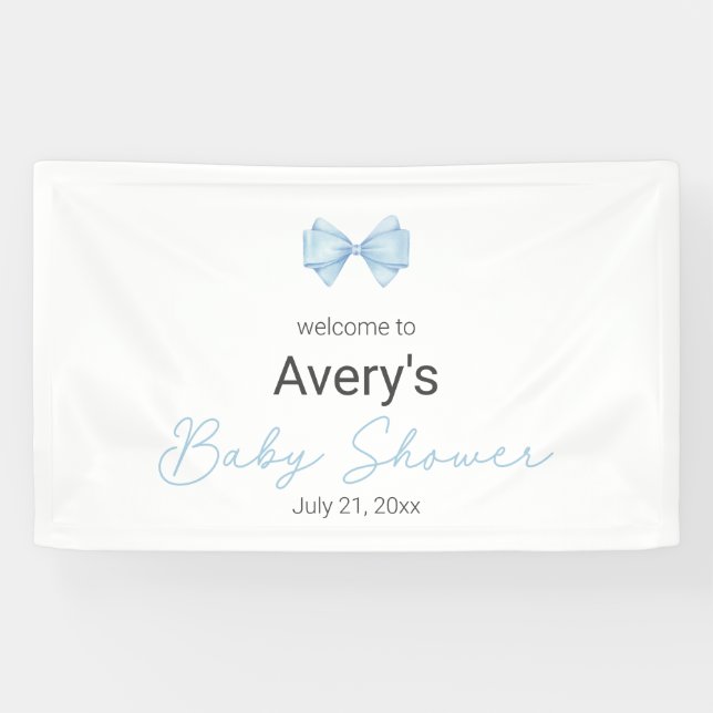 Lona Blue Bow Modern Boy Baby Shower (Horizontal)