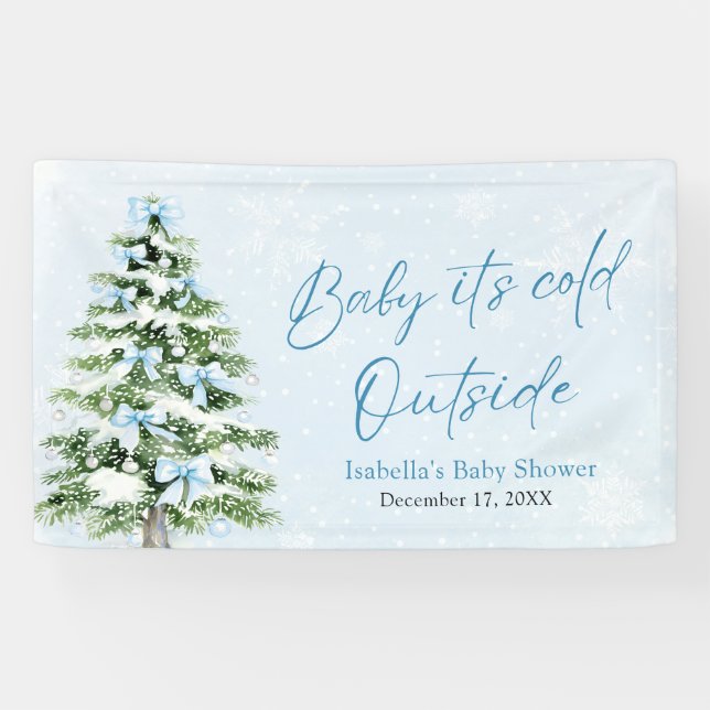 Lona Blue Bows Girl Baby It's Cold Outside Baby Shower (Horizontal)