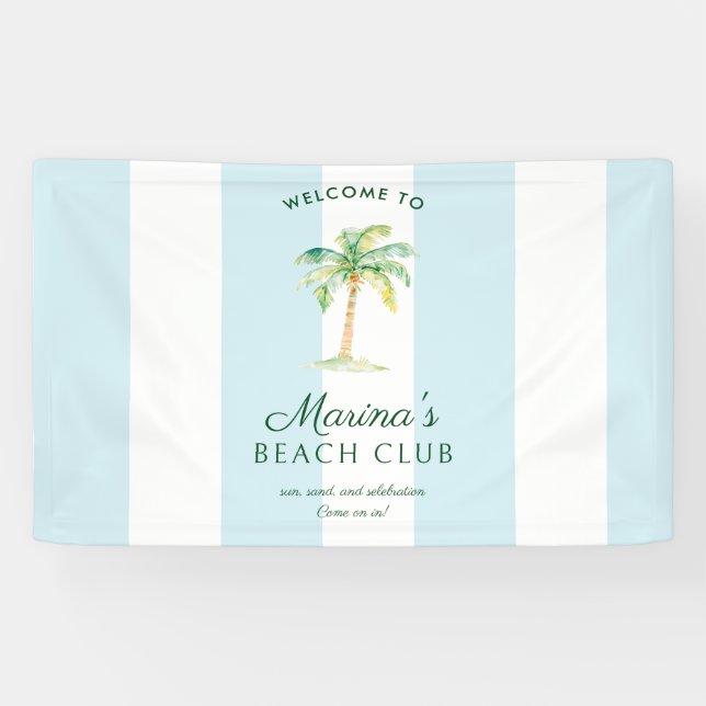 Lona Blue Cabana Stripes Palm Beach Club Welcome (Horizontal)