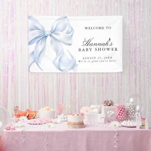 Lona Blue Coquette Bow Boy Baby Shower Welcome Sign (Fiesta)