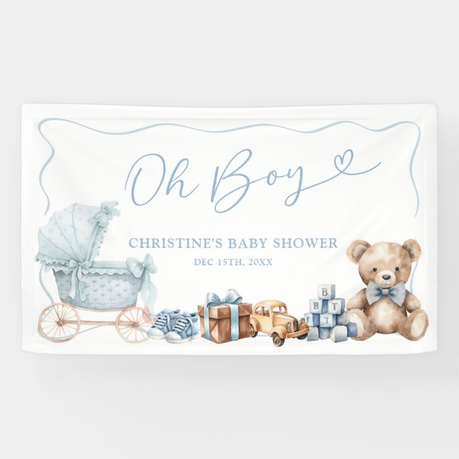 Lona Blue Coquette Carriage Baby Shower Large Banner (Horizontal)