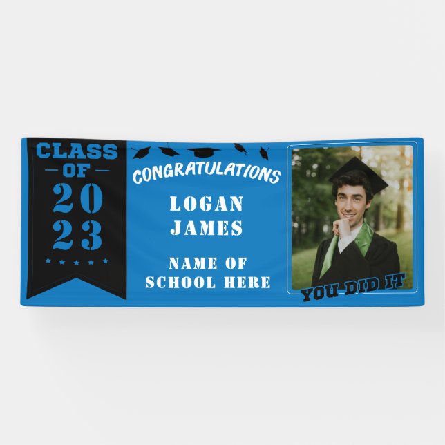 Lona blue customized graduation 2023 with name & Photo (Horizontal)