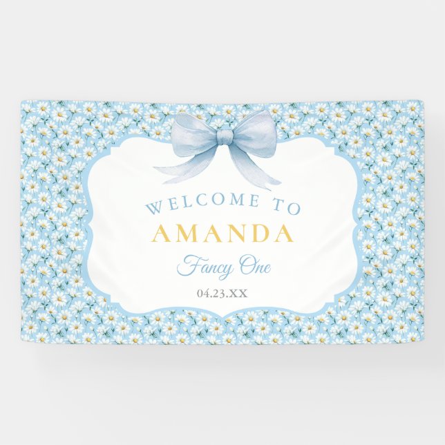 Lona Blue Daisy Flower Fancy ONE Chica Cumpleaños (Horizontal)