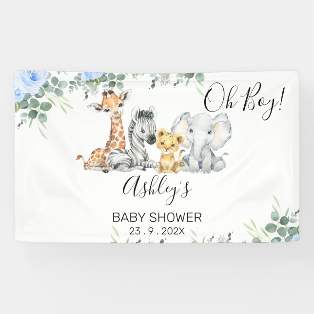 Lona Blue Floral Eucalyptus Safari Baby Shower (Horizontal)