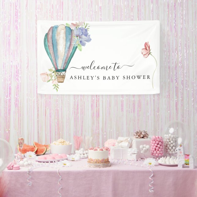 Lona Blue Floral Hot Air Balloon Baby Shower (Fiesta)