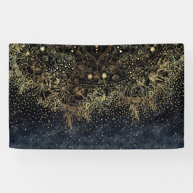 Lona Blue Gold Mandala Floral (Horizontal)
