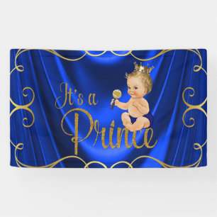Lona Blue Gold Satin Swirl Prince Baby Shower