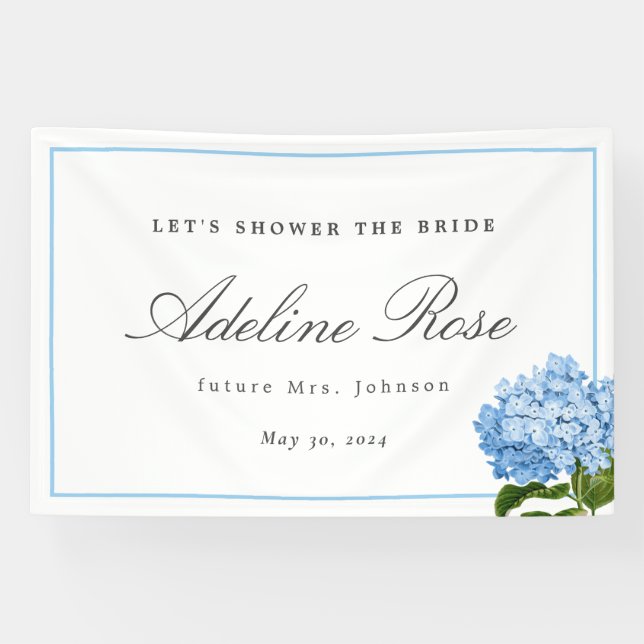 Lona Blue Hydrangea Shower the Bride Name and Date (Horizontal)