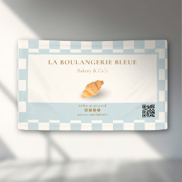 Lona Blue Ivory Checker Croissant QR Bakery Marketing