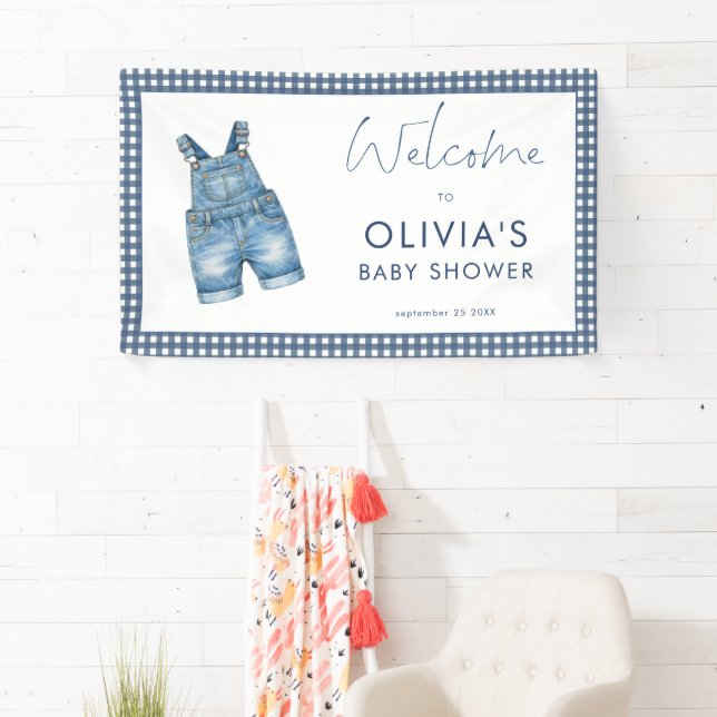 Lona Blue Jean Denim Gingham Boy Welcome Baby Shower  (In situ)