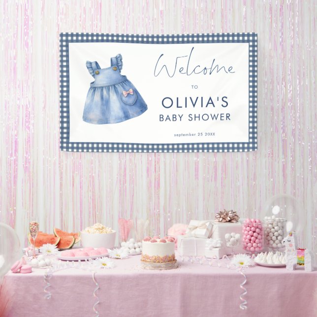 Lona Blue Jean Denim Gingham Girl Welcome Baby Shower  (Fiesta)