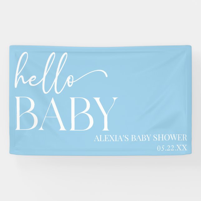 Lona Blue Minimalista Hello Baby Baby Shower (Horizontal)