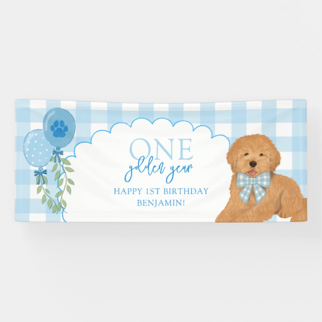Lona Blue One Golden Year Doodle Puppy 1st Birthday (Horizontal)