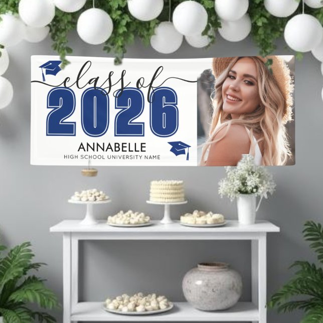 Lona Blue Photo Graduation Party (Blue Photo Graduation Party Banner )