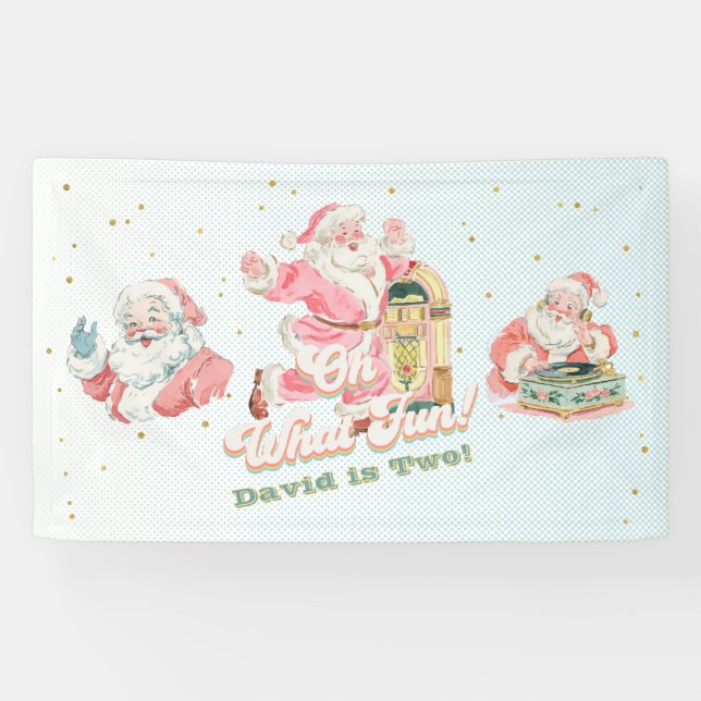 Lona Blue Retro Groovy Santa Claus-Boy cumpleaños (Horizontal)
