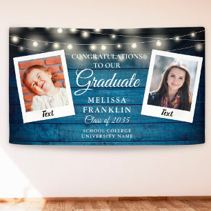 Lona Blue Rustic Wood String Lights 2 Photo Graduation