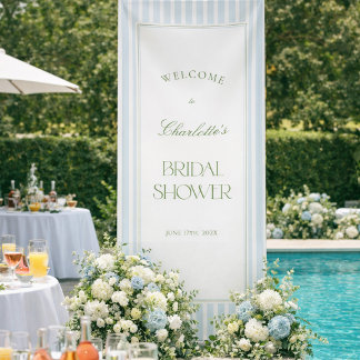 Lona Blue & Sage Striped Bridal Shower Welcome Banner