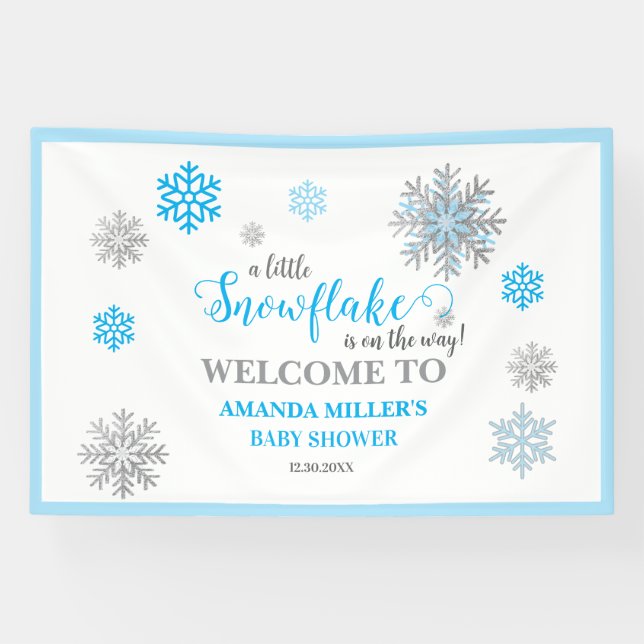 Lona Blue Silver Glittery Snowflake Winter Baby Shower  (Horizontal)