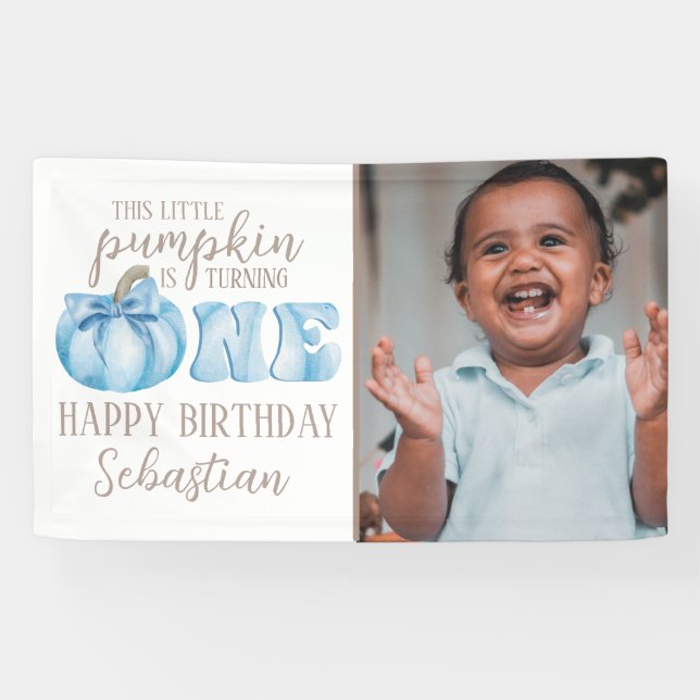 Lona Blue This Little Pumpkin Photo 1er cumpleaños Fies (Horizontal)
