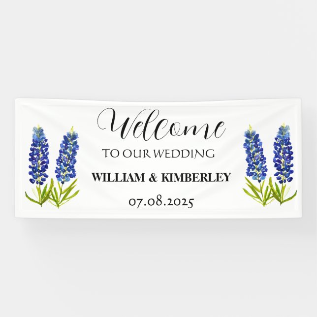 Lona Bluebonnets Floral Azul Rústica Boda Elegante (Horizontal)