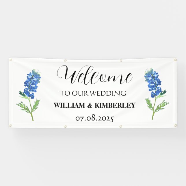 Lona Bluebonnets Floral Azul Rústica Boda Elegante (Horizontal)