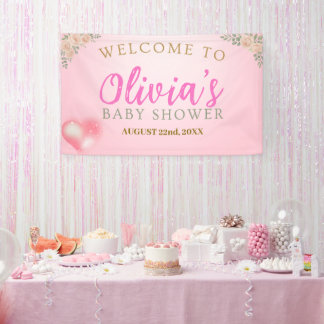 Lona Blush Pink Floral Baby Shower Welcome Banner
