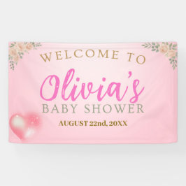 Lona Blush Pink Floral Baby Shower Welcome Banner