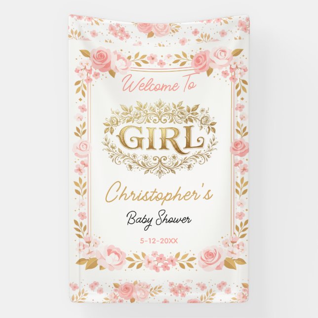 Lona Blush Pink & Gold Floral Girl Baby Shower (Vertical)