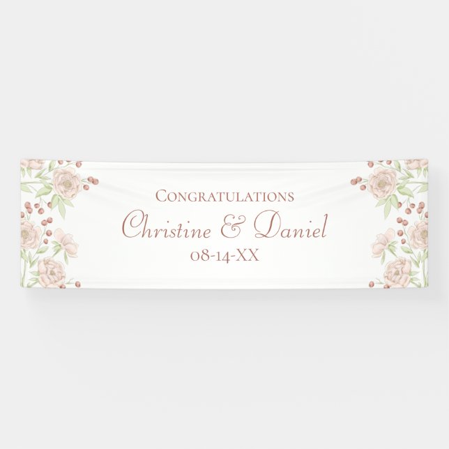 Lona Blush Pink Roses Wedding Banner (Horizontal)