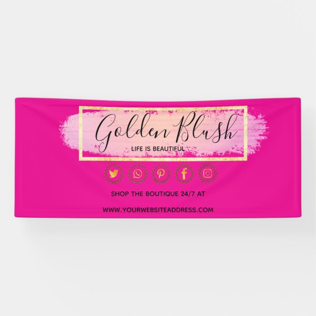 Lona Blush Rosa Acuarela y Geométrico Moderno Dorado Ch (Horizontal)