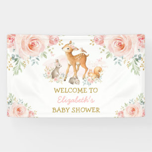 Lona Blush Rosa Floral Bosque Ciervo Conejo Bienvenida 