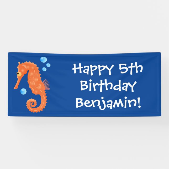 Lona Bóbulas de caballito de mar naranja personalizado  (Horizontal)