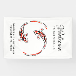 Lona Boda artístico japonés negro y rojo de pescado Koi