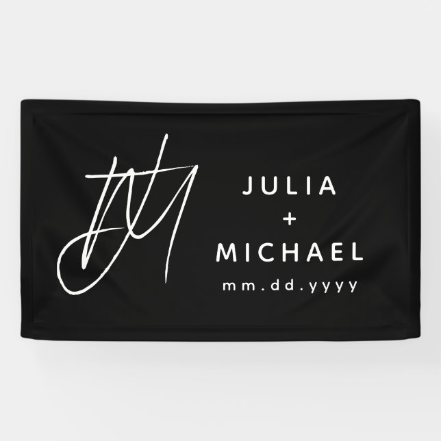 Lona Boda blanco y negro personalizado (Horizontal)