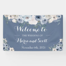 Boda Botánico Floral Azul Y Gris Dusto