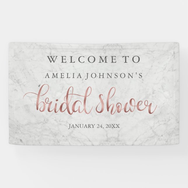 Lona Boda Bridal Shower Banner Marble Rosa Oro (Horizontal)