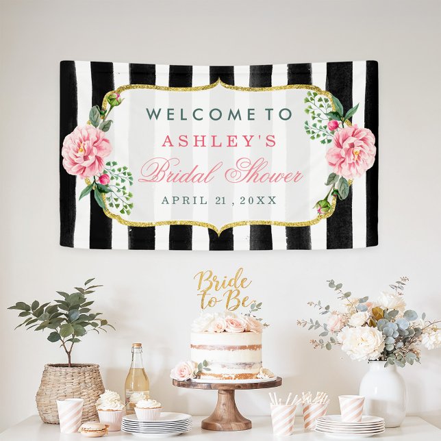 Lona Boda Bridal Shower Romantic Floral Stripes (Subido por el creador)