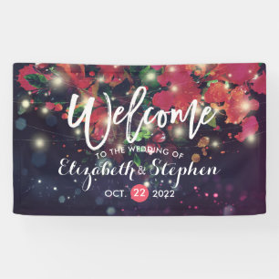 Lona Boda Burgundy Floral Purple String Light Script