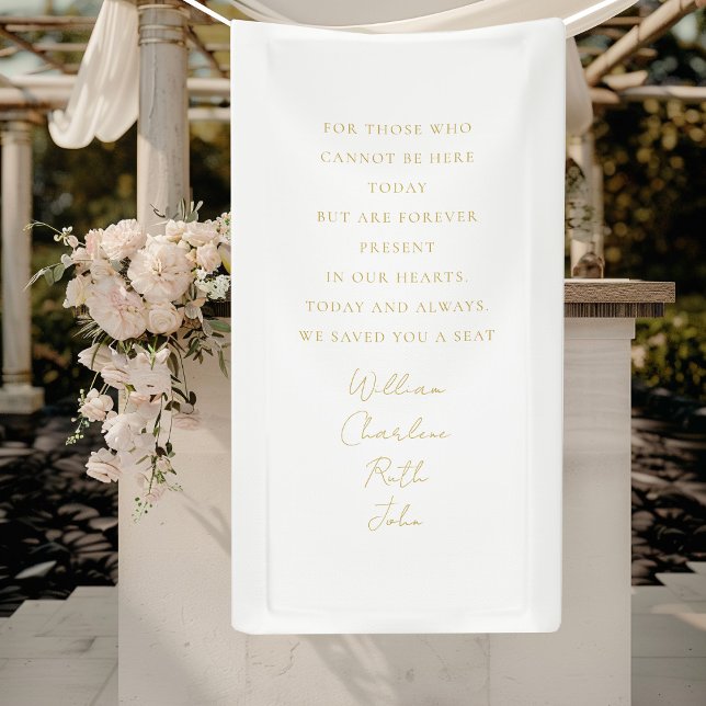 Lona Boda, cartel conmemorativo, elegante, letra manusc ("In loving memory" Memorial, White, Banner with your Text/Names for Wedding or other Occasions.)