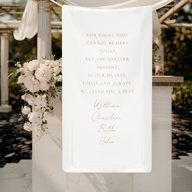 Lona Boda, cartel conmemorativo, elegante, letra manusc ("In loving memory" Memorial, White, Banner with your Text/Names for Wedding or other Occasions.)