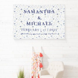 Lona Boda con patrón floral minimalista de azul marino