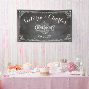 Lona Boda con tipografía vintage en pizarra