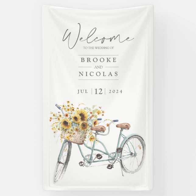 Lona Boda de acuarela de girasol rústico para bicicleta (Vertical)
